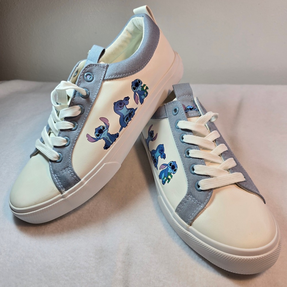 Disney Lilo Stitch Sneakers Womens Size 6 White Cartoon Low Tops Athletic Shoes